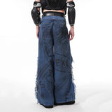 Unique Patchwork Leather Painted Wide Leg Jeans