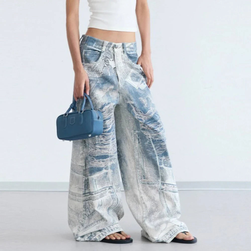 Men Retro Gradient Straight Denim Jeans