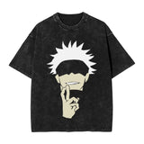 Anime Girl Dinner Print Washed T-Shirt