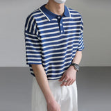 Classic Luxury Striped Polo Button Down T-Shirt