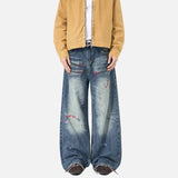Retro Floral Embroidered Wide Leg Jeans