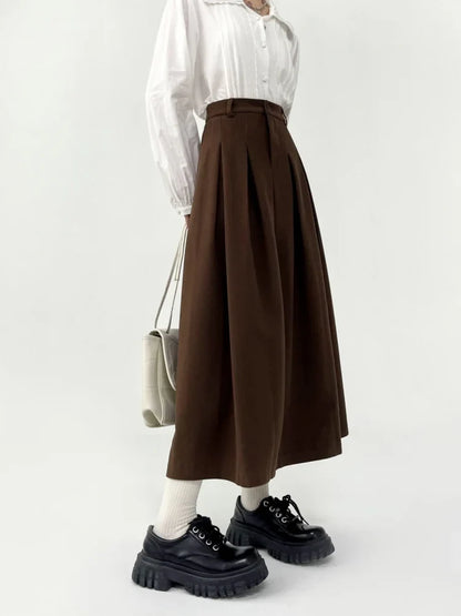 Pleated Dark Academia Midi Skirt