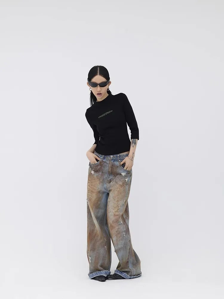 Blue Tie Dye Aesthetic Baggy Jeans