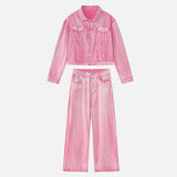 Pink Chic Oversized Denim Jacket And Baggy Jeans