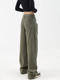High Waist Green Floor-length Pants