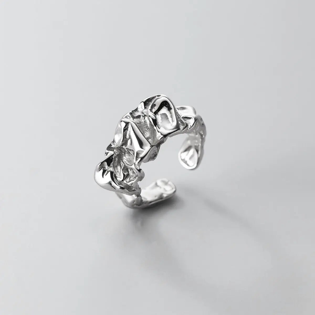 Irregular Wide Facet Silver Metal Ring