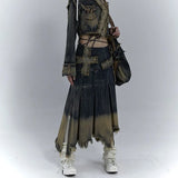 Vintage Grunge Aesthetics Distressed Denim Skirt