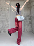 Y2K Mopping Red High-waist Denim Pants