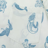Mermaid Printed White Oversized Button-Up Shirt