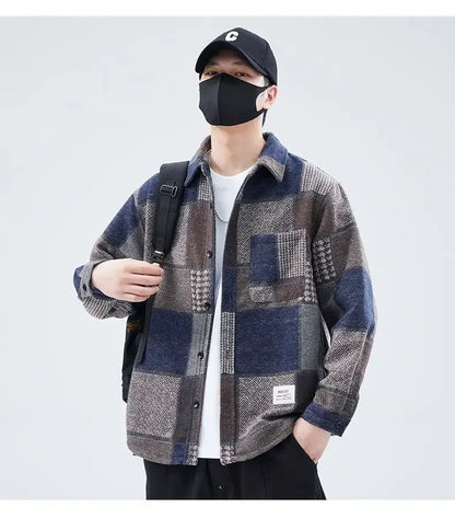 Classic Stylish Color Block Loose Lapel Jacket