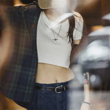 Vintage Blue Green Plaid Loose Shirt