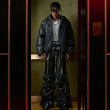 Luxury Stacking Wide Leg Faux Leather Pants