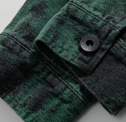 Durable Green Ripped Tie Dye Denim Jacket