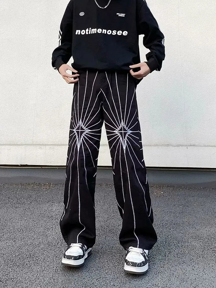 Blue Washed Gothic Punk Embroidered Jeans