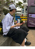 Black Soft Knee-Length Wide-Leg jorts
