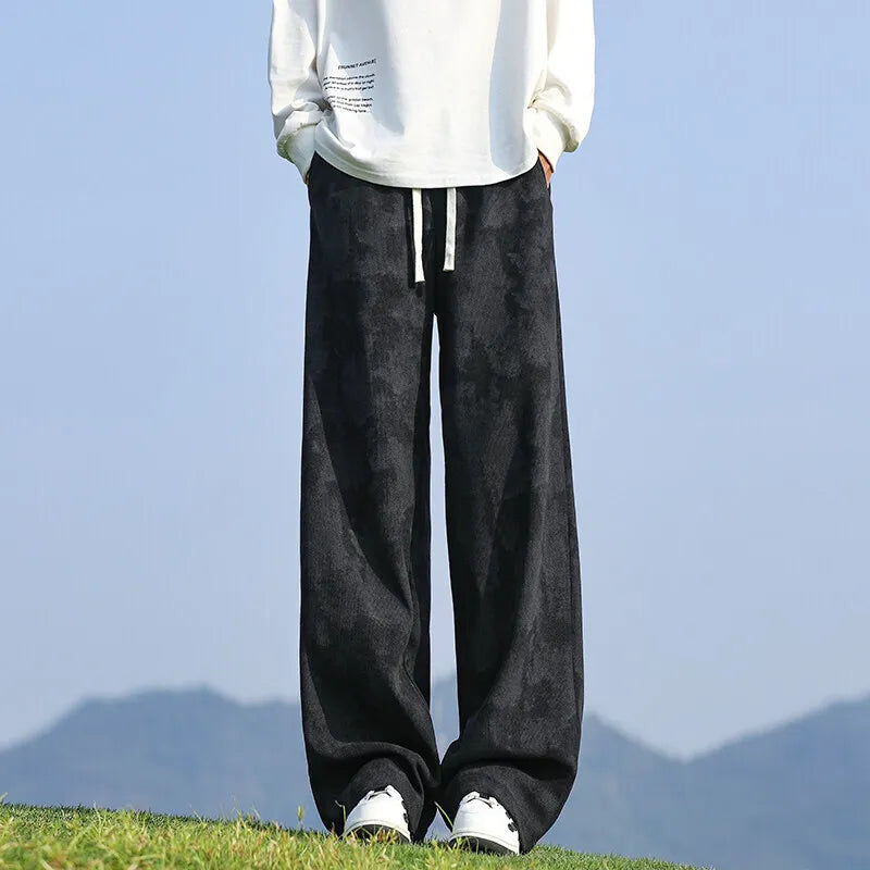 Retro Black Beige Casual Straight Pants