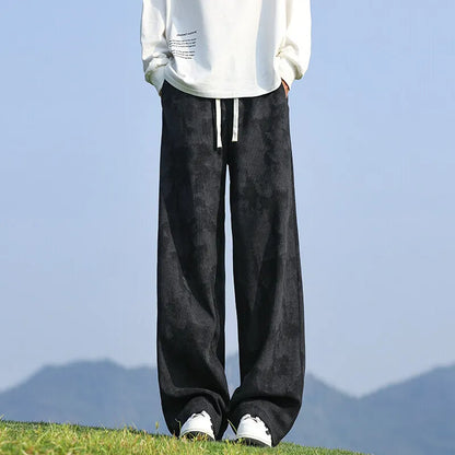 Retro Black Beige Casual Straight Pants