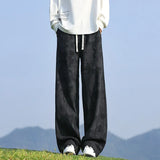 Retro Black Beige Casual Straight Pants