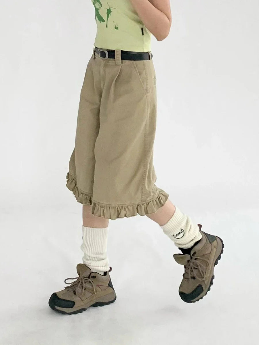 Chic Patchwork Wide Leg Denim Jorts
