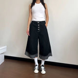 Women Retro Wide Leg Raw Edged Jorts