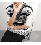 Classic Korean Stylish Striped Knit Vest Sweater
