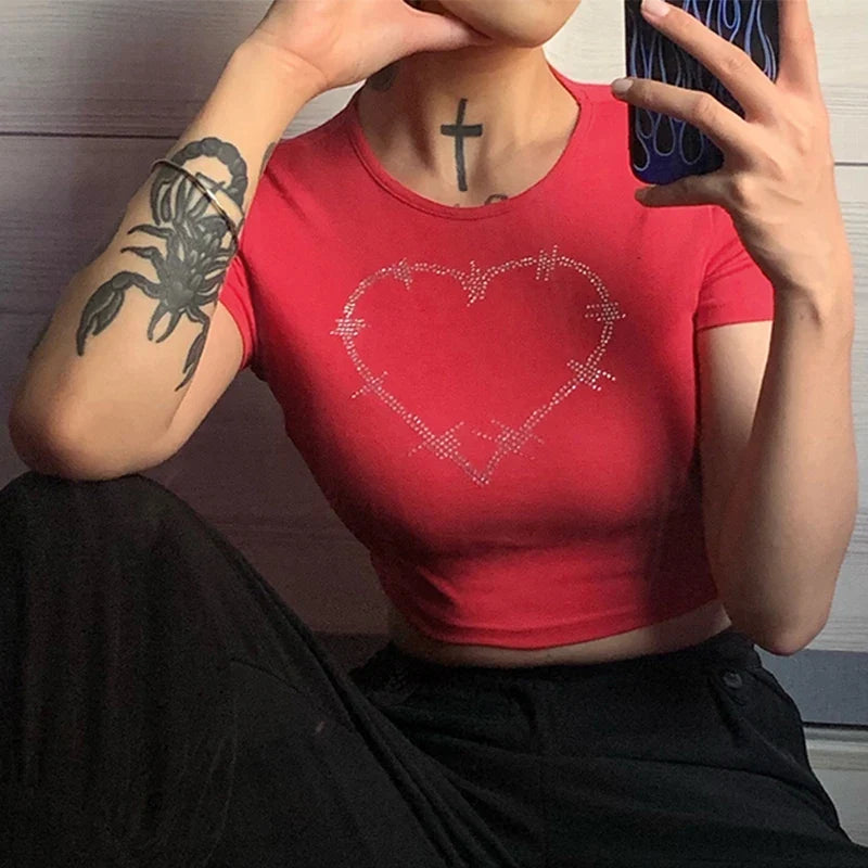 Y2K Rhinestone Embelished T-shirt