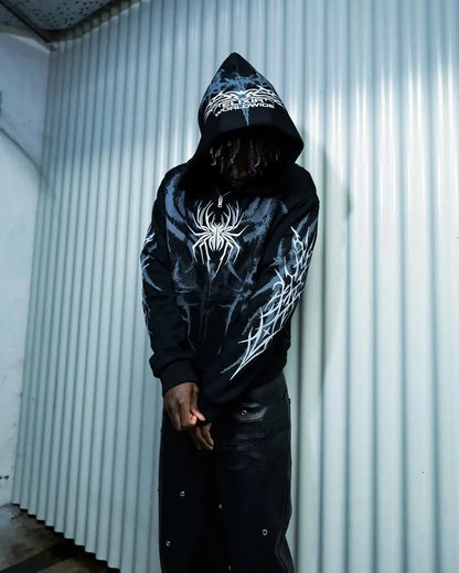 Spider Design Retro Punk Zipper Sweatshirt