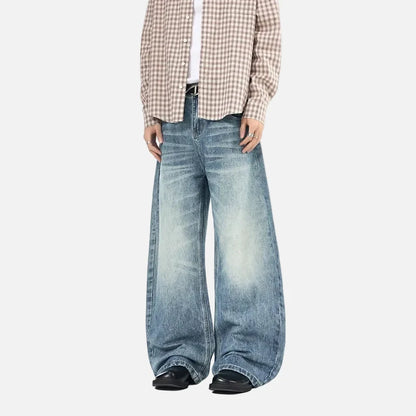Vintage Washed Deconstructed Moustache Effect Jeans