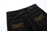 American Style Embroidery Flared Wide Leg Jeans