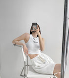 Knitted Letter Embroidery Crop Tank Top