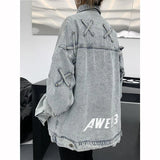 Retro American Style Letter Print Denim Jacket