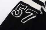 Retro Black Letter Print Polo Sweater