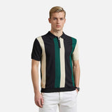 Retro American Style Striped Zip Polo T-Shirt