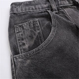 Summer Vintage Star Letter Printed Washed Denim Short