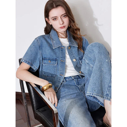 Rhinestone Short Sleeve Denim  Jacket