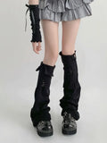 Model wearing the black Knee-High Leg Warmers
