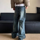 Retro Korean Letter Printed Wide Leg Jeans