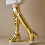 Winter Block High Heels Metallic Zipper Boots