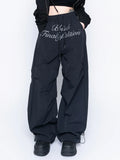 Black Chic Letters Print Parachute Sweatpants
