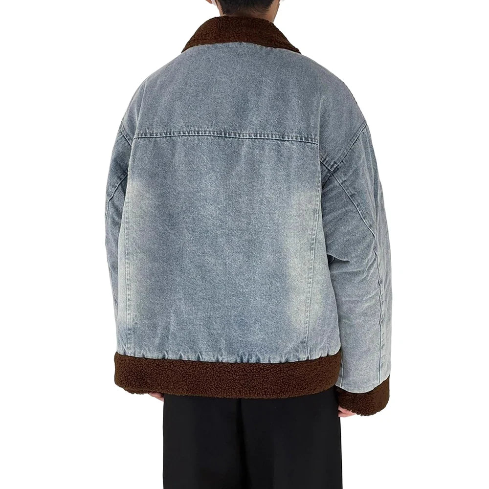 Sherpa Spliced Faux Fur Denim Jacket