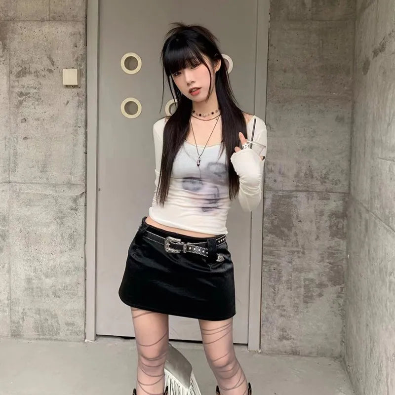 Sheer Mesh Cropped Korean Top