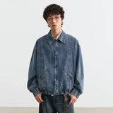 American Style Zipper Turn Down Collar Denim Jacket