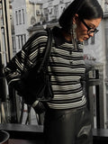 Streetwear Vintage Striped Knitted Polo Collar T-Shirt