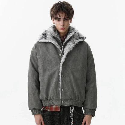 Streetwear Winter Vintage Fur Thicken Parkas Jacket