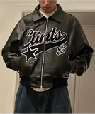 Retro Hip Hop Embroidered Leather Jacket