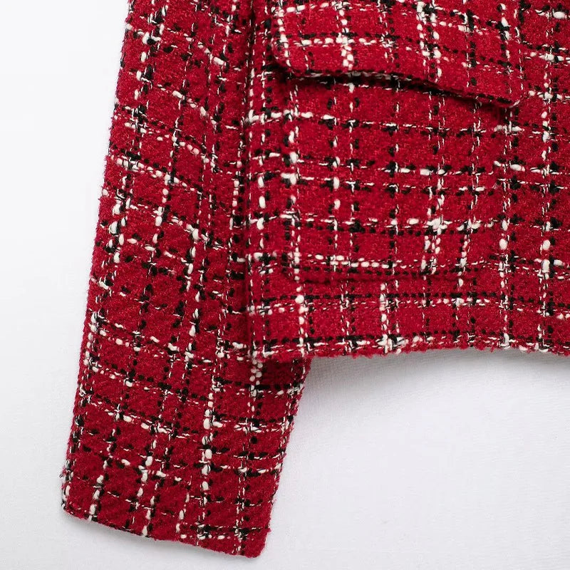 Vintage Red Turn-Down Collar Lapel Jacket