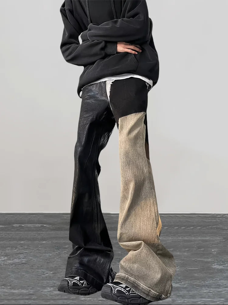 Distressed Detail Patchwork Baggy Flare Jeans