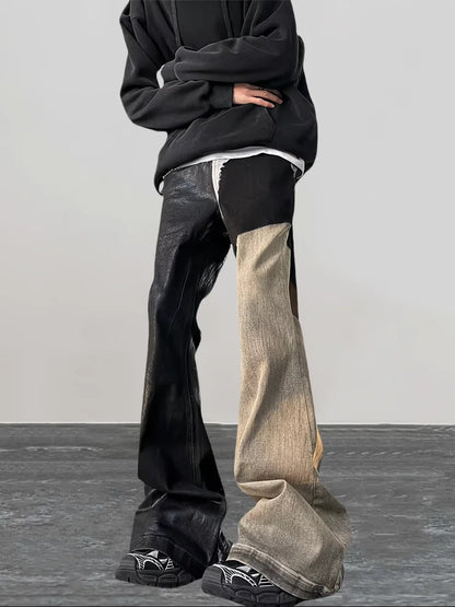 Distressed Detail Patchwork Baggy Flare Jeans