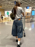 Streetwear Washed Punk Rivets Denim Jorts