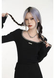 Sexy Black Sheath Knit Long T-Shirt